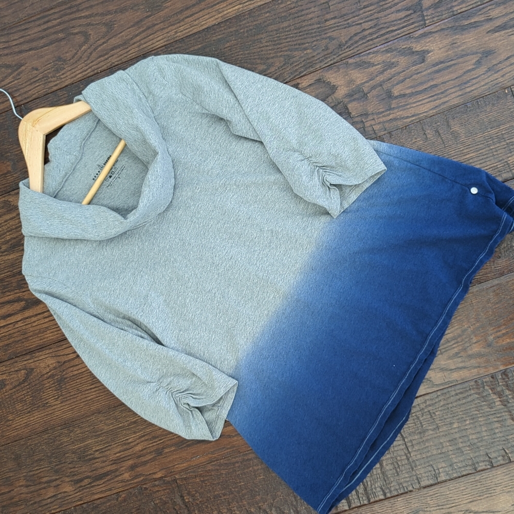 NEON BUDDHA I "Frederique" Cowl Neck 3/4 Length Sleeve Blue & Gray Ombre Top, S